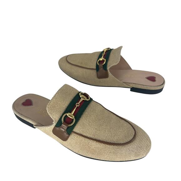 Gucci Canvas Vintage Charlotte Web Princetown Mule Slippers in Sand Cuir - Picture 3 of 16